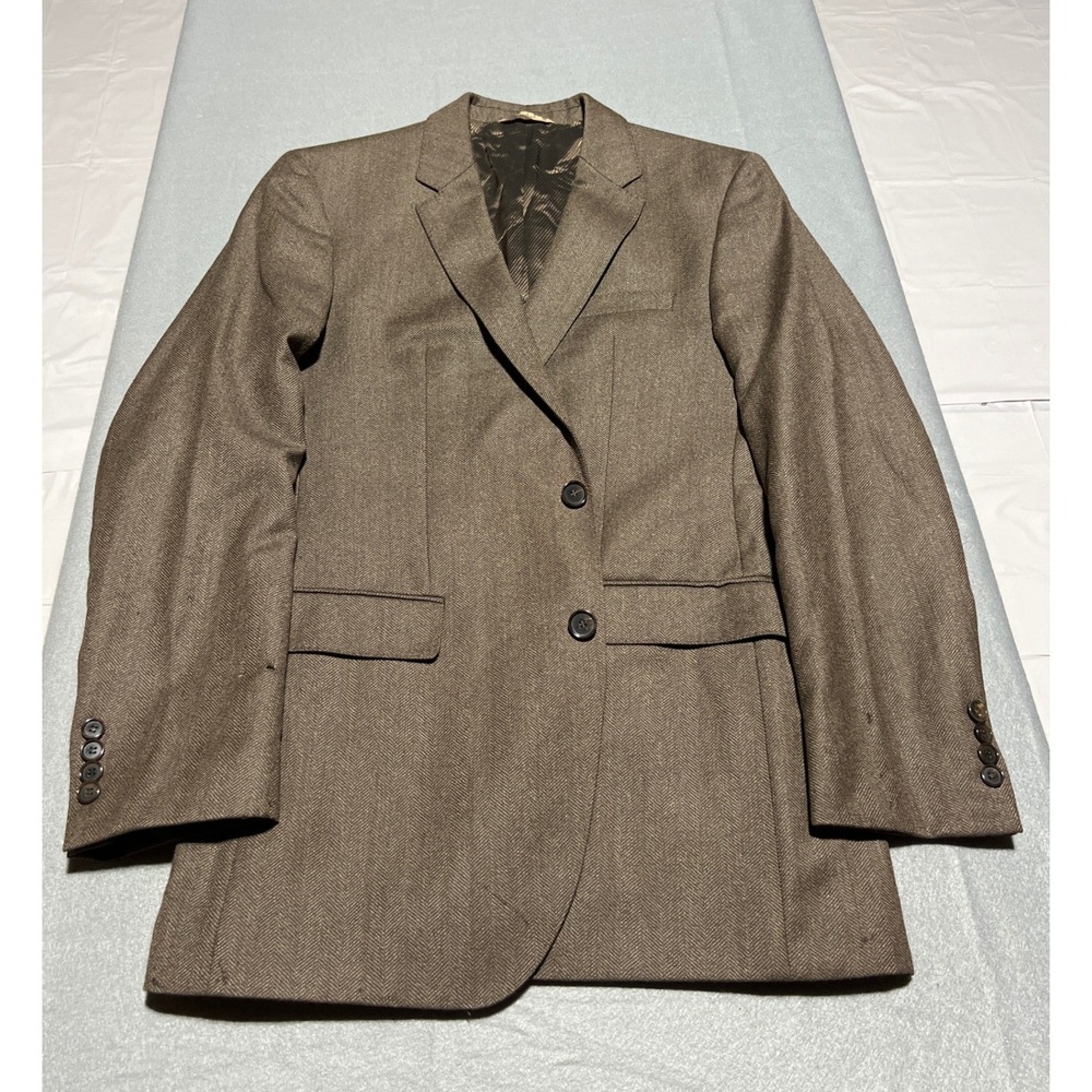 Hugo Boss The James3 Brown Herringbone Virgin Wool Blazer Sport Coat 40L Holes